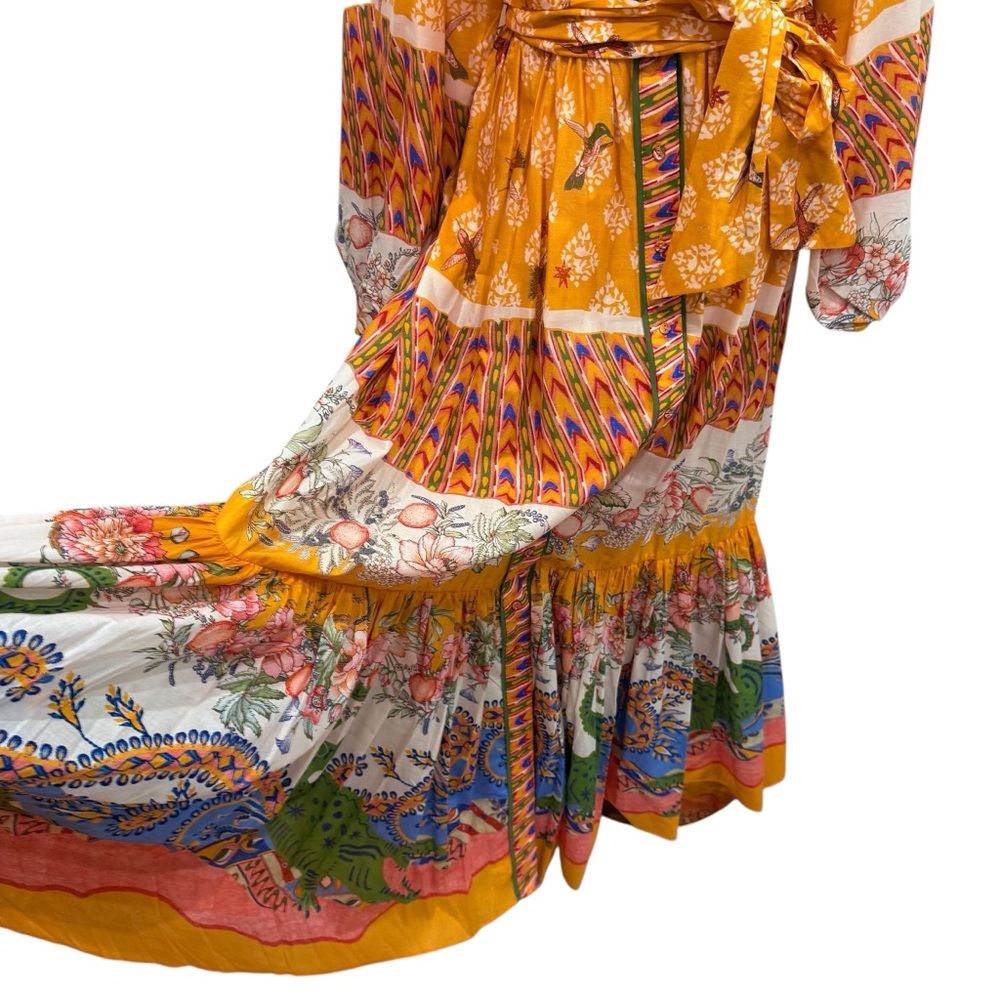 Bohemian Yellow Floral Print Maxi Dress with Tie Waist - Picture 12 of 14